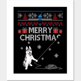 Merry Christmas Funny Naughty Husky Posters and Art